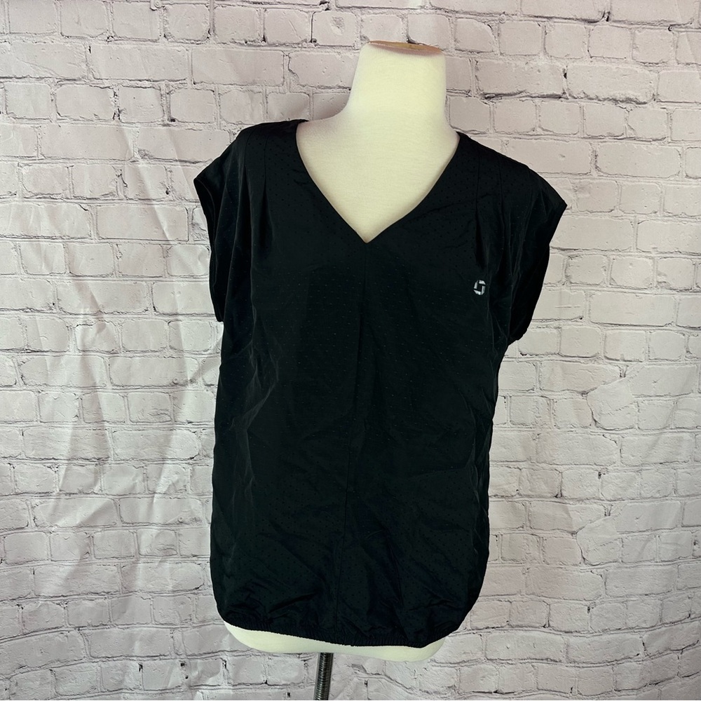 lands' end Black VNeck Womens 6 cap sleeve athletic casual Top loose fit outdoor